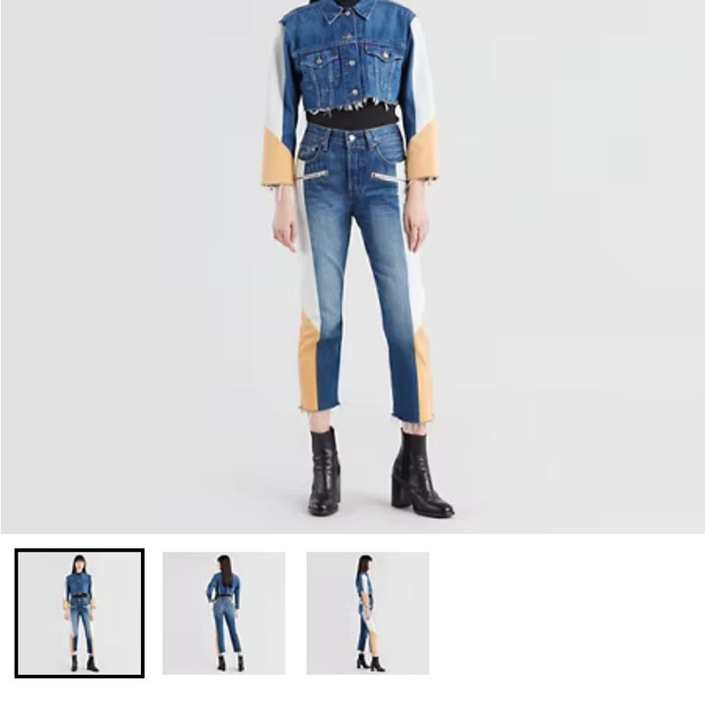 Levi’s 501 Jean Moto color black stripe zipper yellow white blue sz 24